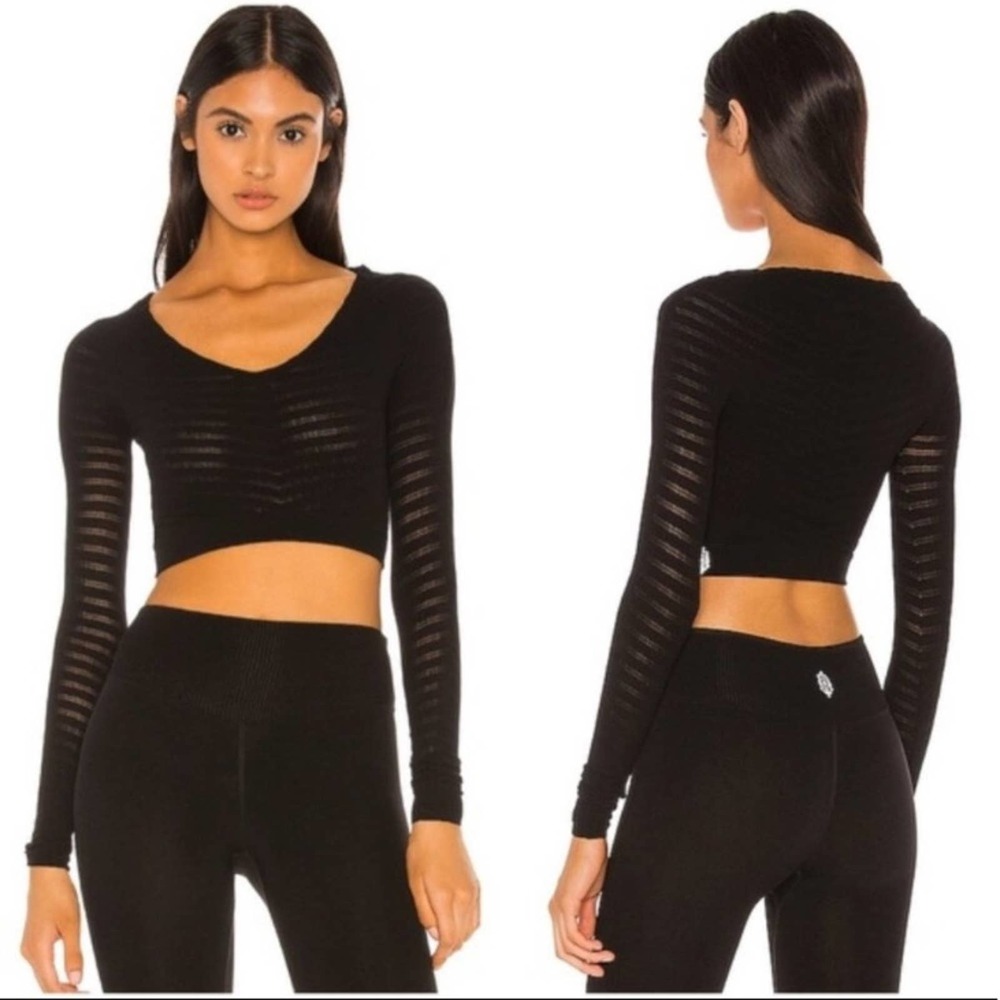 Free People Gone Adrift Long Sleeve Tee Black XS